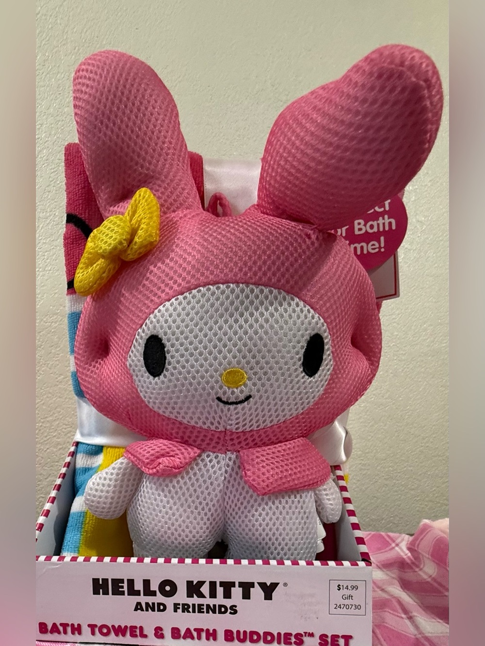 Hello Kitty My Melody Pink Plush Bath Buddy Gift Set